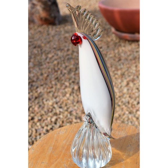 12" glass parrot white body ribbed clear pedestal. - Picture 3 of 7